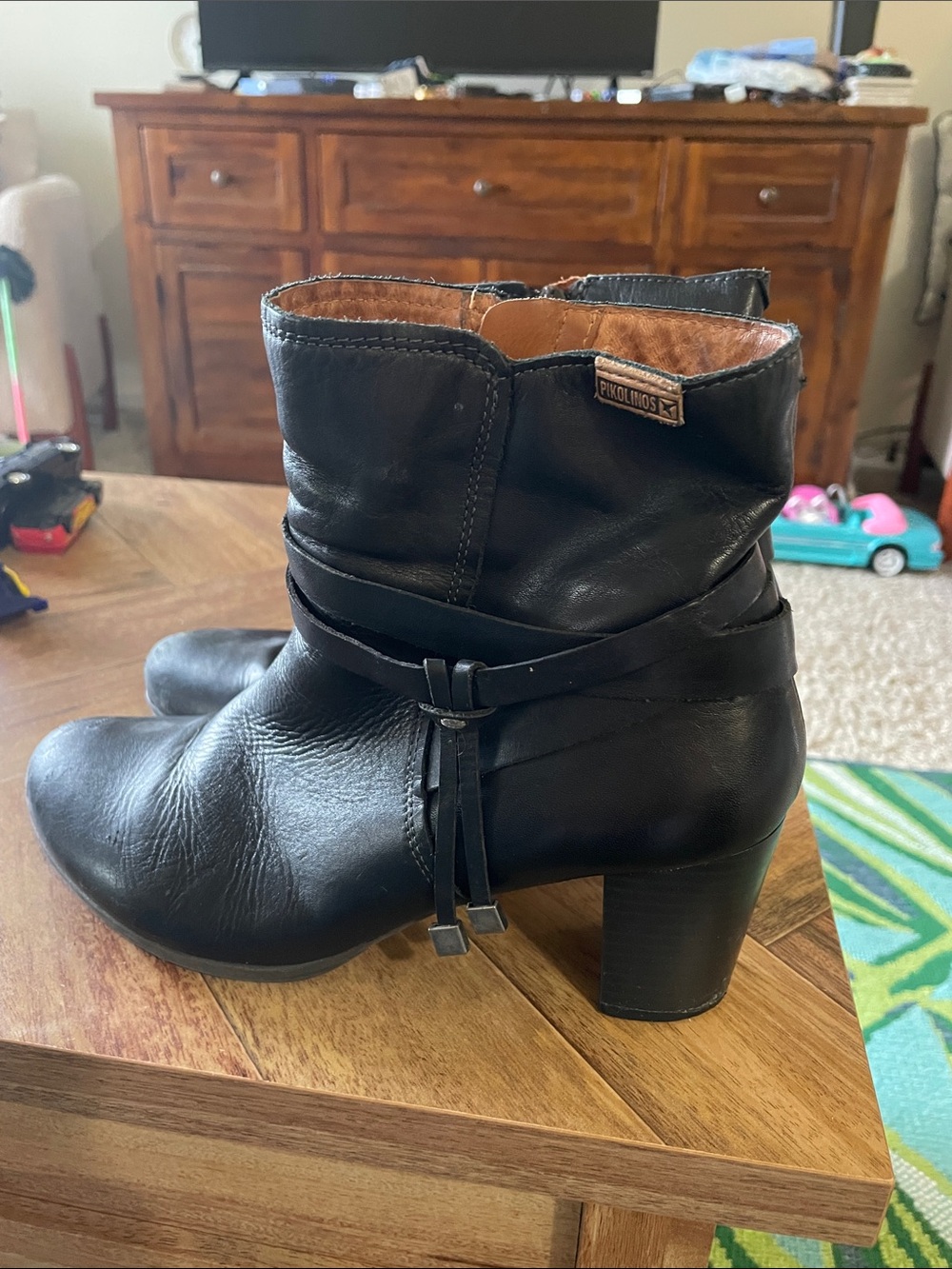 PIKOLINOS Black Leather Ankle Boots with Tassel Wrap